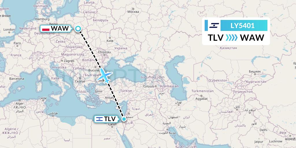 LY5401 El Al Flight Map: Tel Aviv to Warsaw