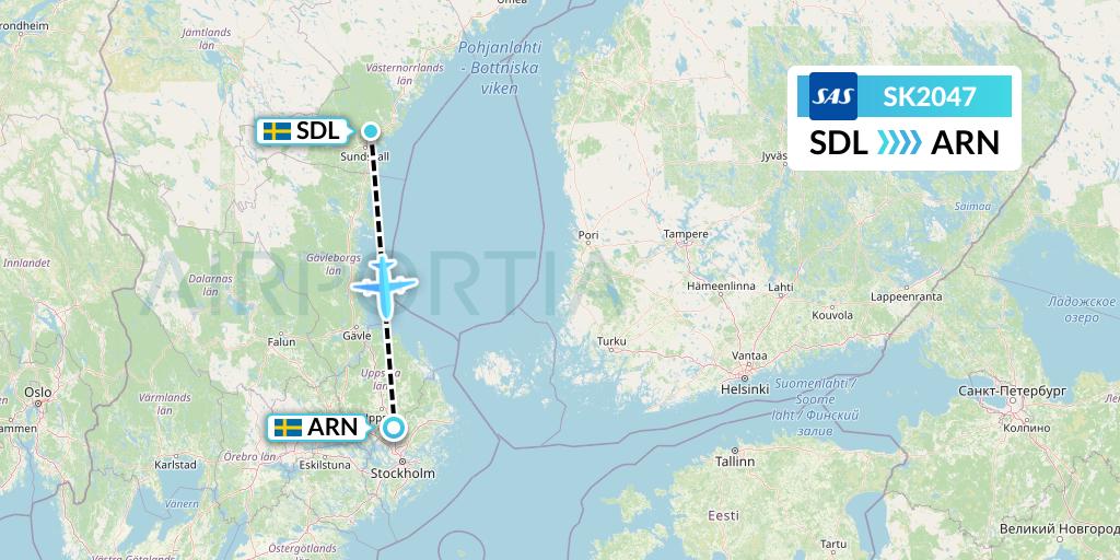 SK2047 SAS Flight Map: Sundsvall to Stockholm