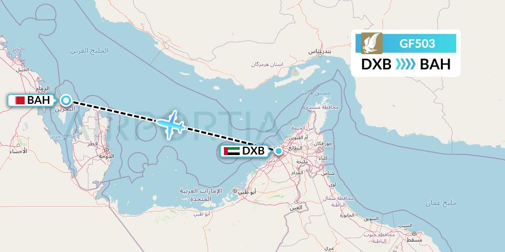 GF503 Gulf Air Flight Map: Dubai to Bahrain