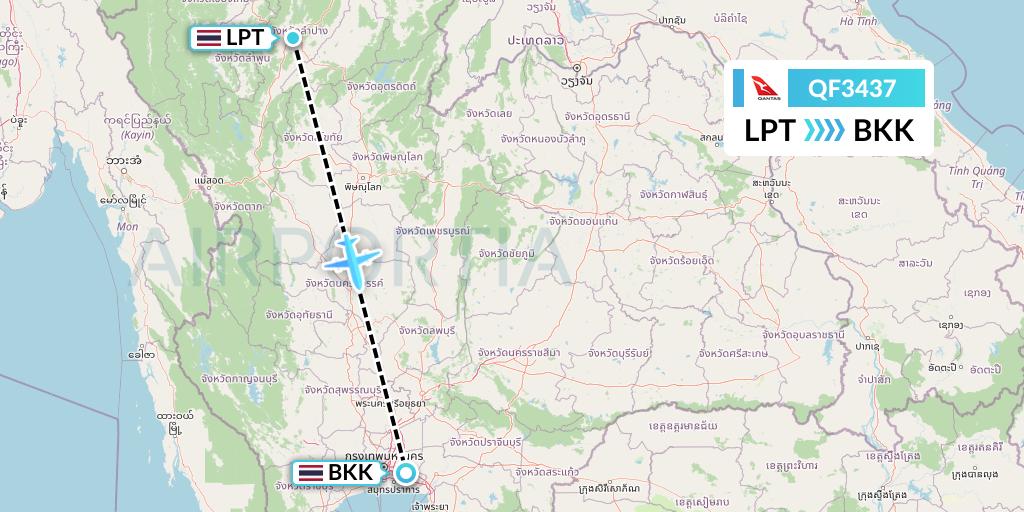 QF3437 Qantas Flight Map: Lampang to Bangkok