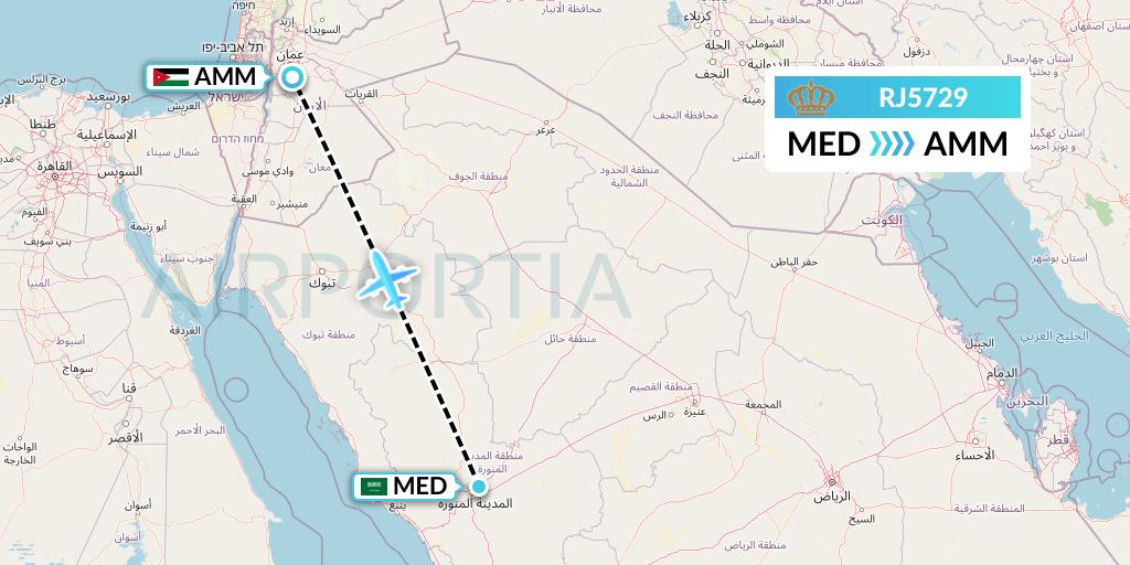 RJ5729 Royal Jordanian Flight Map: Medina to Amman