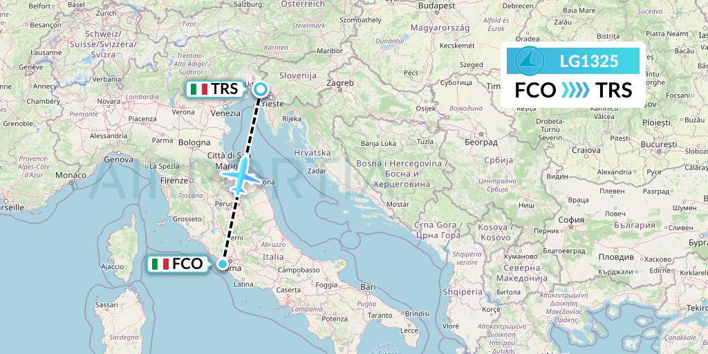 LG1325 Luxair Flight Map: Rome to Trieste