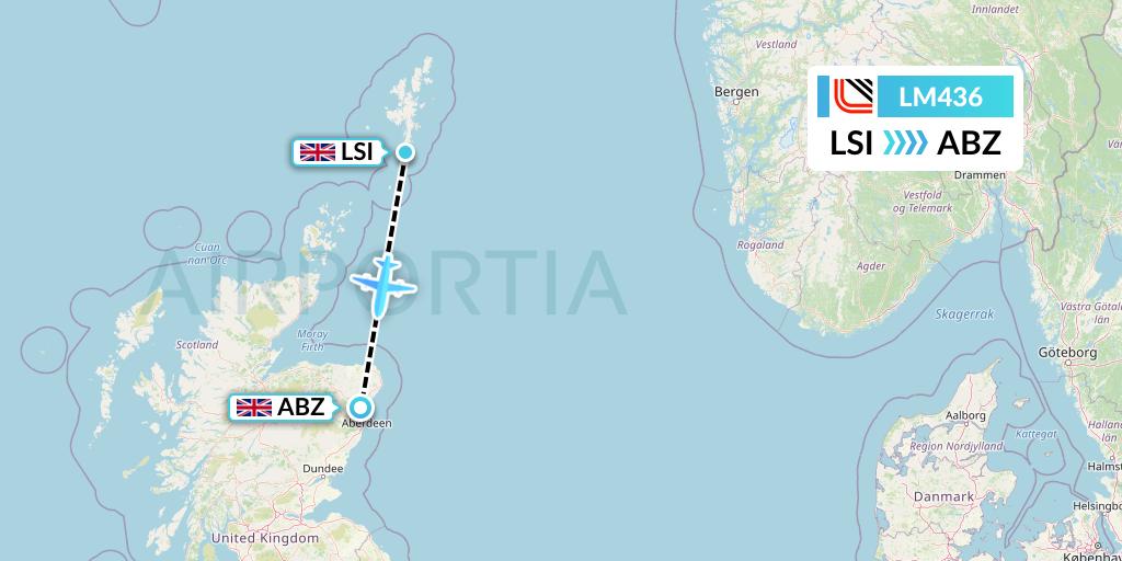 LM436 Loganair Flight Map: Sumburgh to Aberdeen