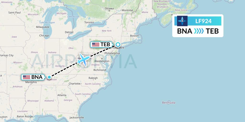 LF924 Corporate Flight Management Flight Map: Nashville to Teterboro