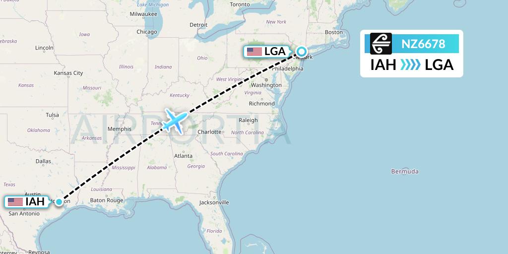 NZ6678 Air New Zealand Flight Map: Houston to New York