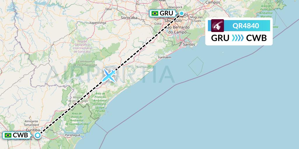 QR4840 Qatar Airways Flight Map: Sao Paulo to Curitiba