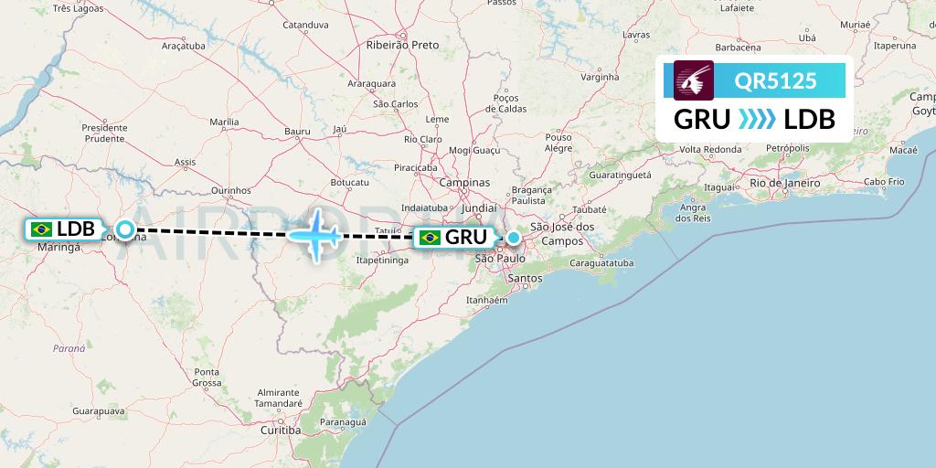 QR5125 Qatar Airways Flight Map: Sao Paulo to Londrina