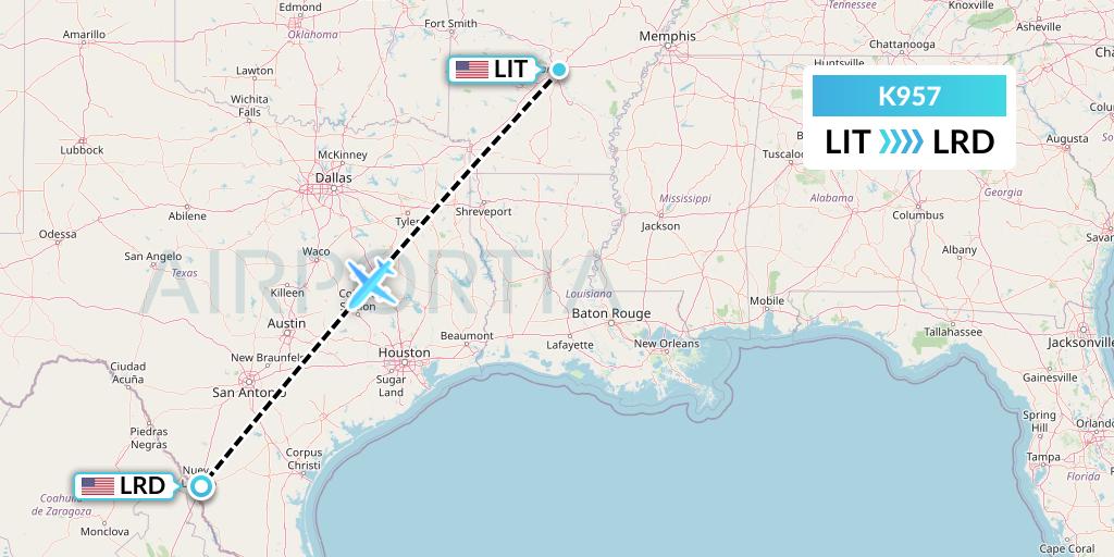 K957 Kalitta Charters Flight Map: Little Rock to Laredo