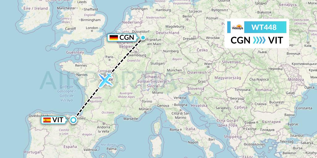 WT448 Swiftair Flight Map: Cologne to Vitoria
