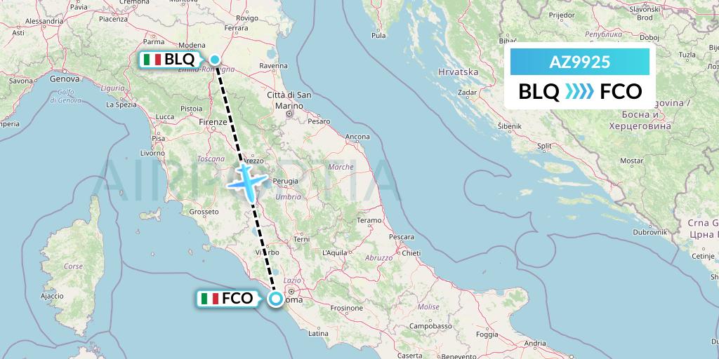 AZ9925 ITA Airways Flight Map: Bologna to Rome