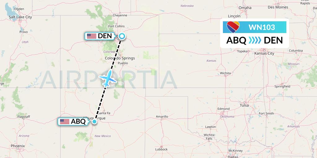 WN103 Southwest Airlines Flight Map: Albuquerque to Denver