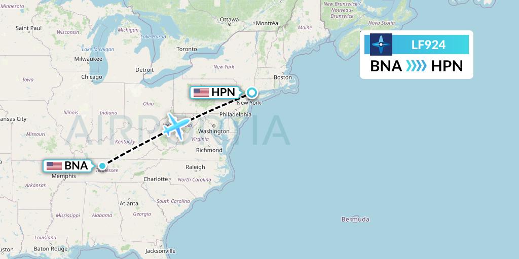 LF924 Corporate Flight Management Flight Map: Nashville to White Plains