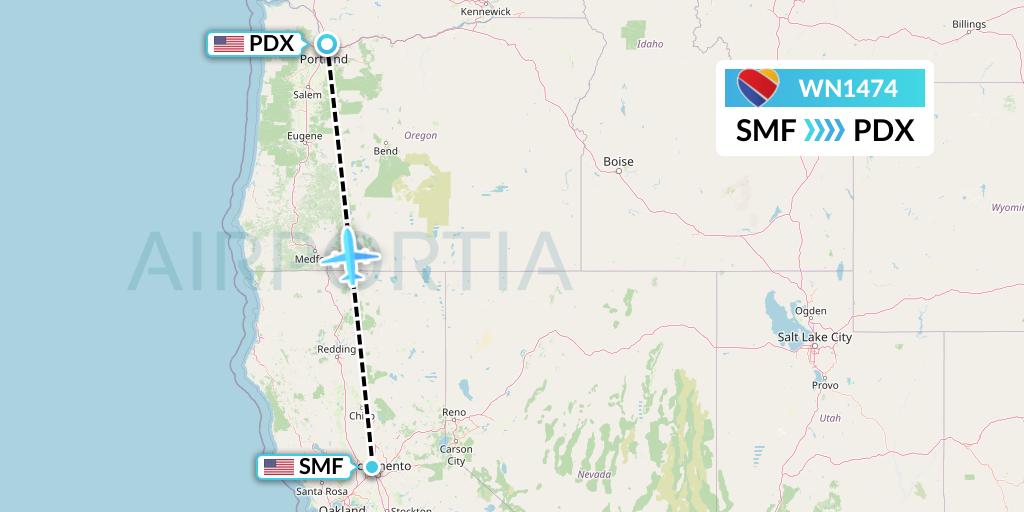 WN1474 Southwest Airlines Flight Map: Sacramento to Portland