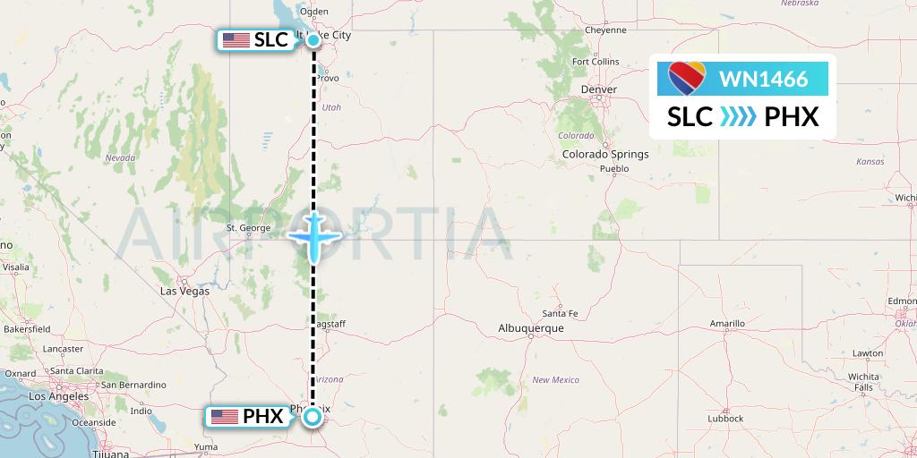 WN1466 Southwest Airlines Flight Map: Salt Lake City to Phoenix