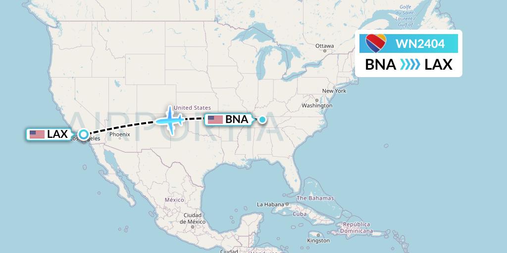 WN2404 Southwest Airlines Flight Map: Nashville to Los Angeles