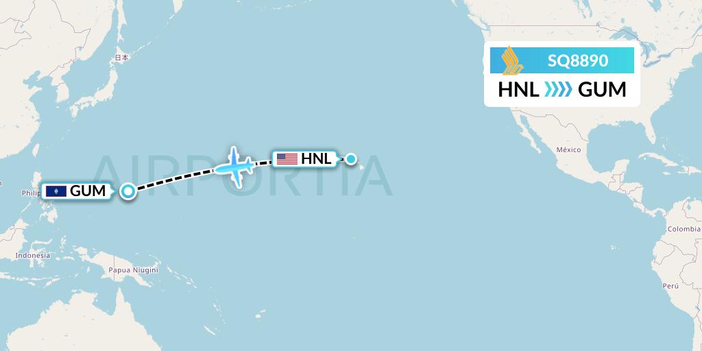 SQ8890 Singapore Airlines Flight Map: Honolulu to Guam
