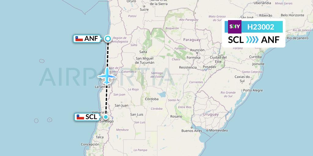 H23002 Sky Airline Flight Map: Santiago to Antofagasta