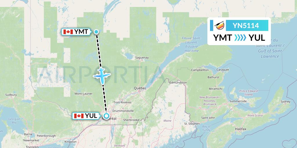 YN5114 Air Creebec Flight Map: Chibougamau to Montreal