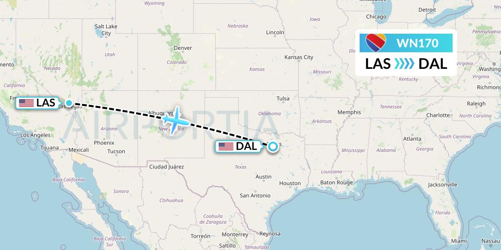 WN170 Southwest Airlines Flight Map: Las Vegas to Dallas