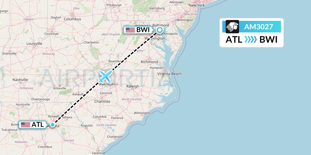AM3027 Aeromexico Flight Map: Atlanta to Baltimore