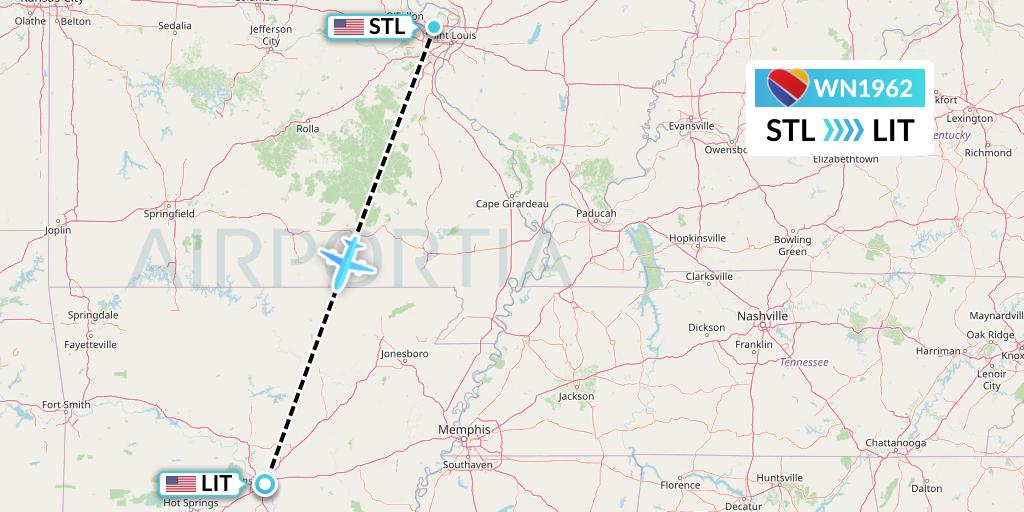 WN1962 Southwest Airlines Flight Map: St. Louis to Little Rock