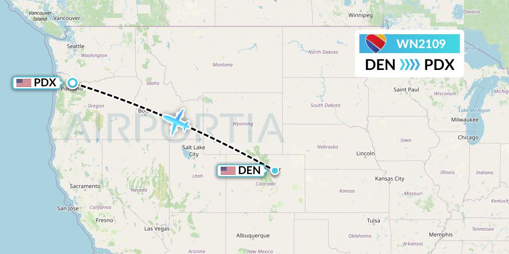 WN2109 Southwest Airlines Flight Map: Denver to Portland