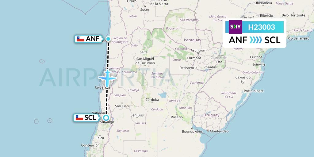 H23003 Sky Airline Flight Map: Antofagasta to Santiago