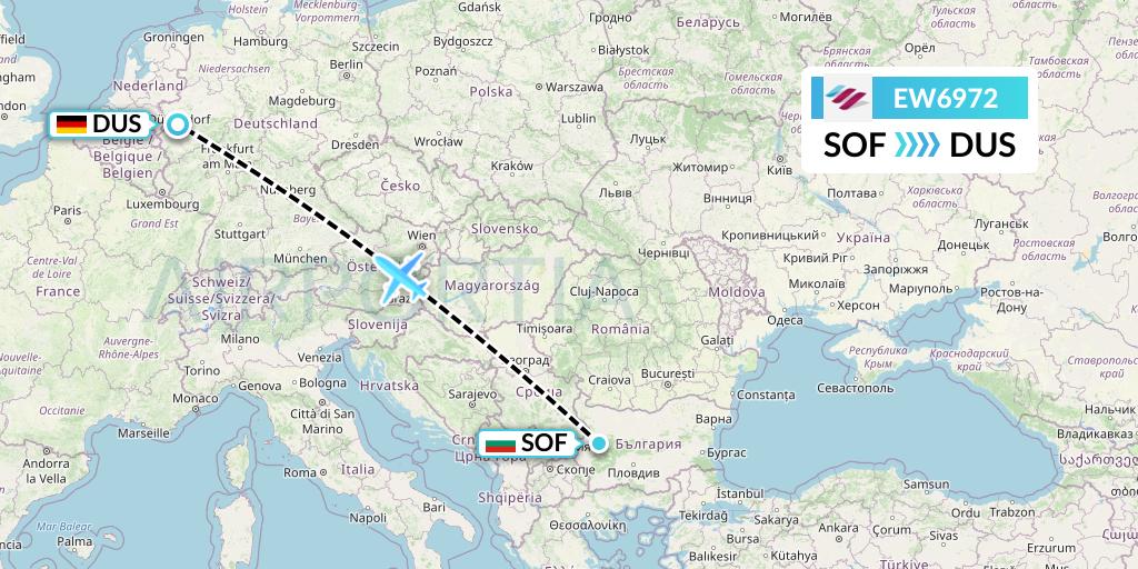 EW6972 Eurowings Flight Map: Sofia to Dusseldorf