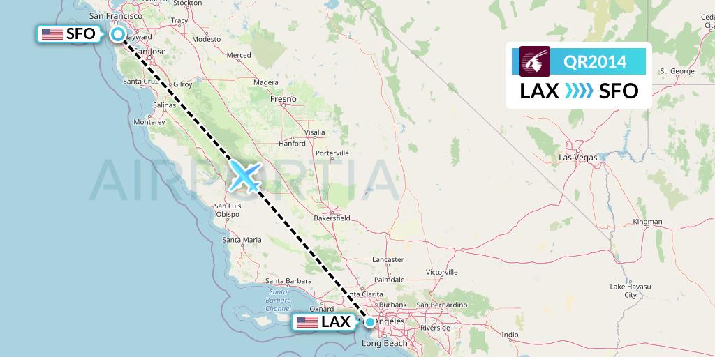 QR2014 Qatar Airways Flight Map: Los Angeles to San Francisco