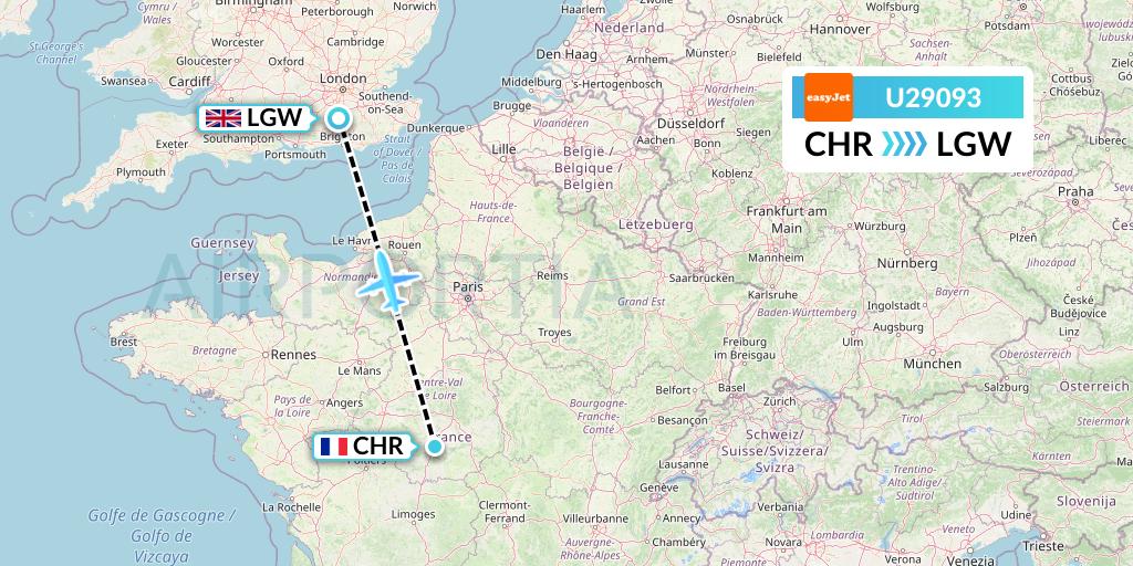 U29093 EasyJet Flight Map: Chateauroux to London