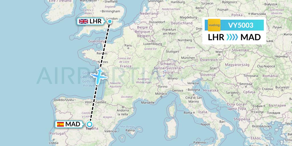 VY5003 Vueling Flight Map: London to Madrid