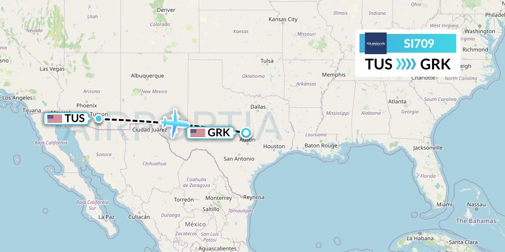 SI709 Blue Islands Flight Map: Tucson to Killeen