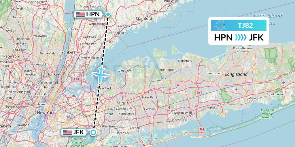 TJ82 Tradewind Aviation Flight Map: White Plains to New York