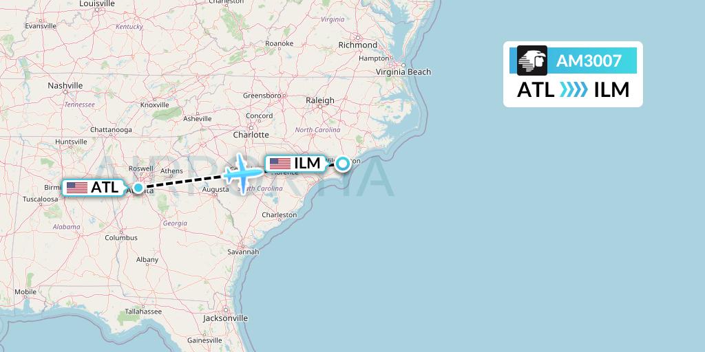 AM3007 Aeromexico Flight Map: Atlanta to Wilmington