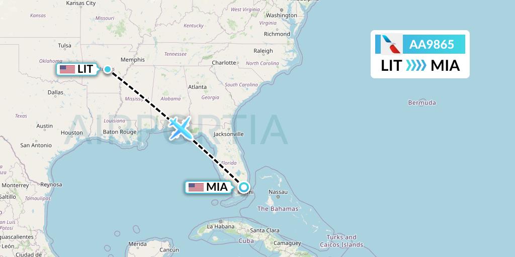 AA9865 American Airlines Flight Map: Little Rock to Miami