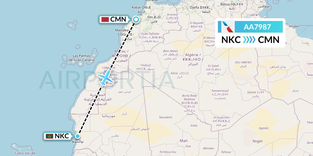 AA7987 American Airlines Flight Map: Nouakchott to Casablanca
