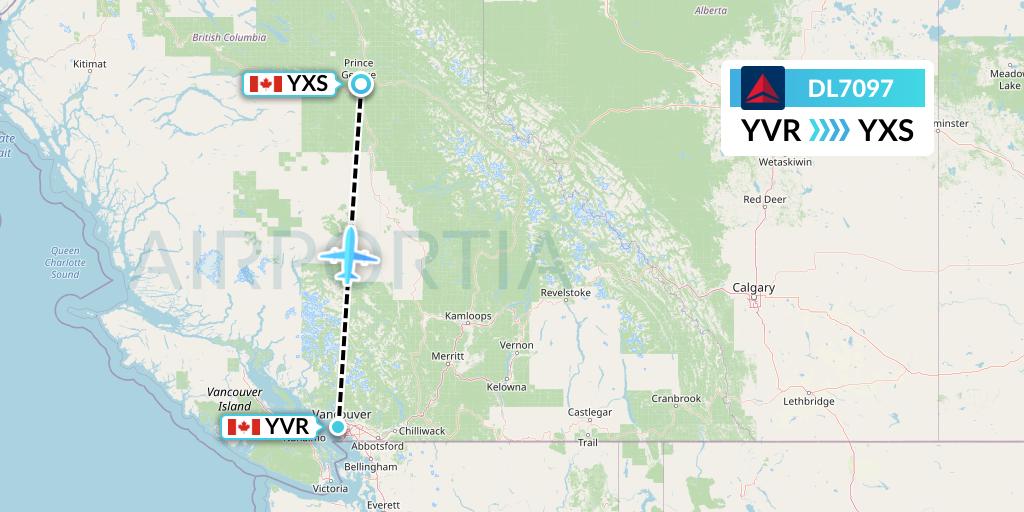 DL7097 Delta Air Lines Flight Map: Vancouver to Prince George