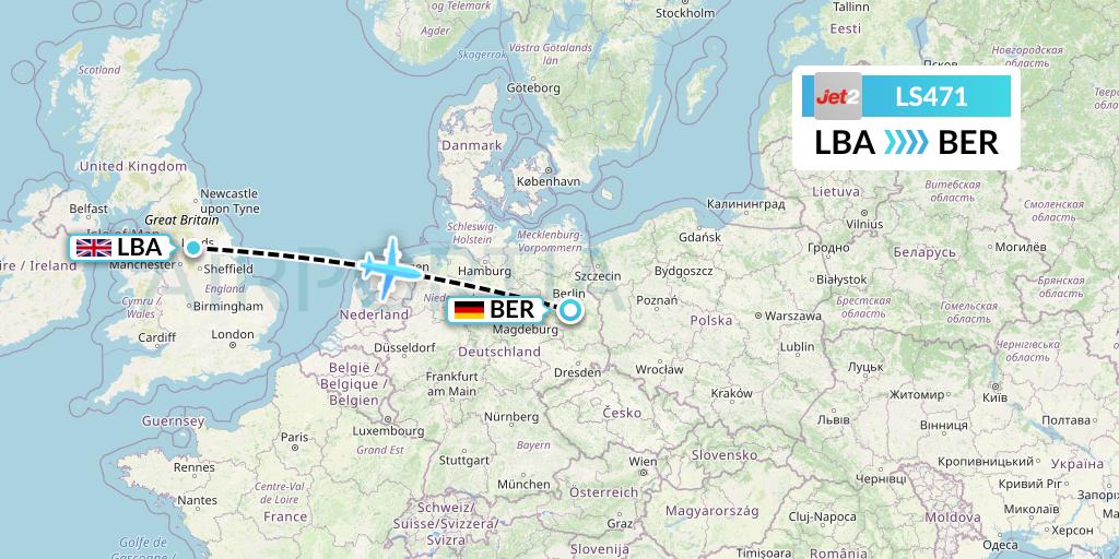 LS471 Jet2 Flight Map: Leeds to Berlin