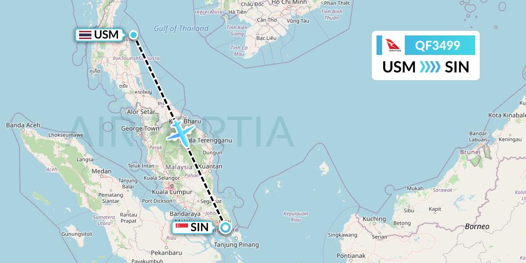 QF3499 Qantas Flight Map: Koh Samui to Singapore