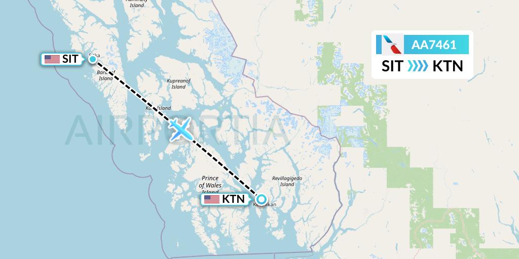 AA7461 American Airlines Flight Map: Sitka to Ketchikan