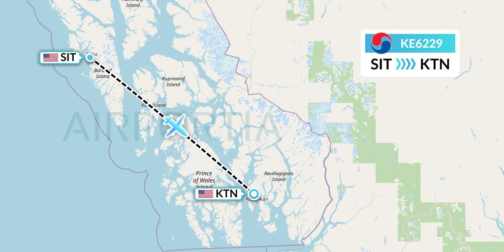 KE6229 Korean Air Flight Map: Sitka to Ketchikan