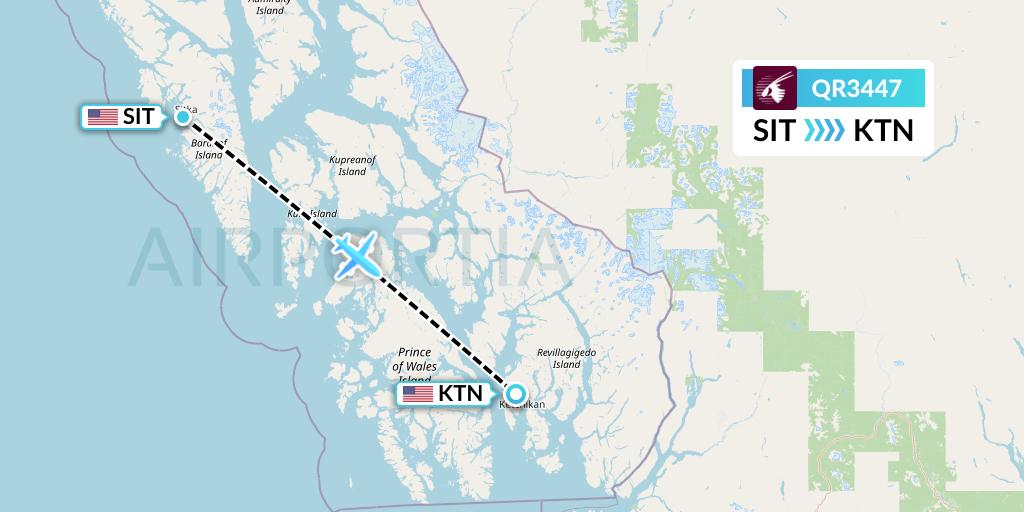 QR3447 Qatar Airways Flight Map: Sitka to Ketchikan