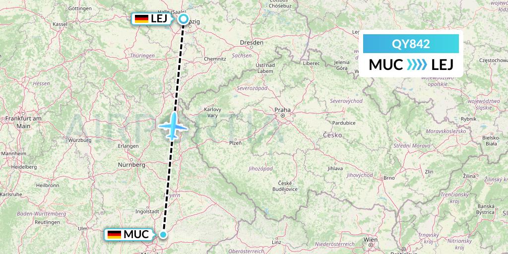 QY842 European Air Transport Flight Map: Munich to Leipzig