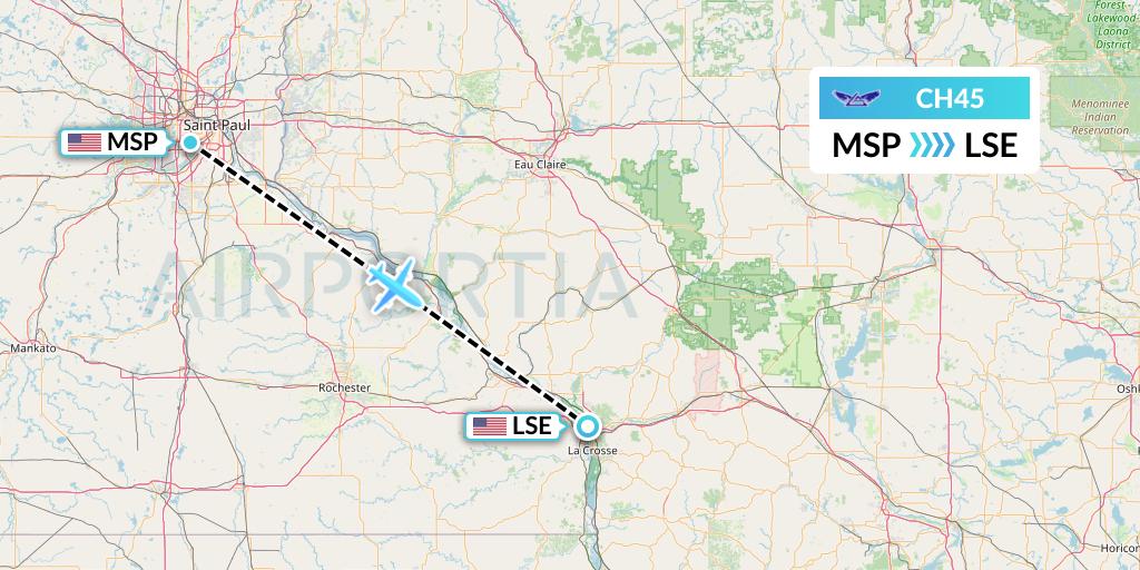 CH45 Bemidji Airlines Flight Map: Minneapolis to La Crosse