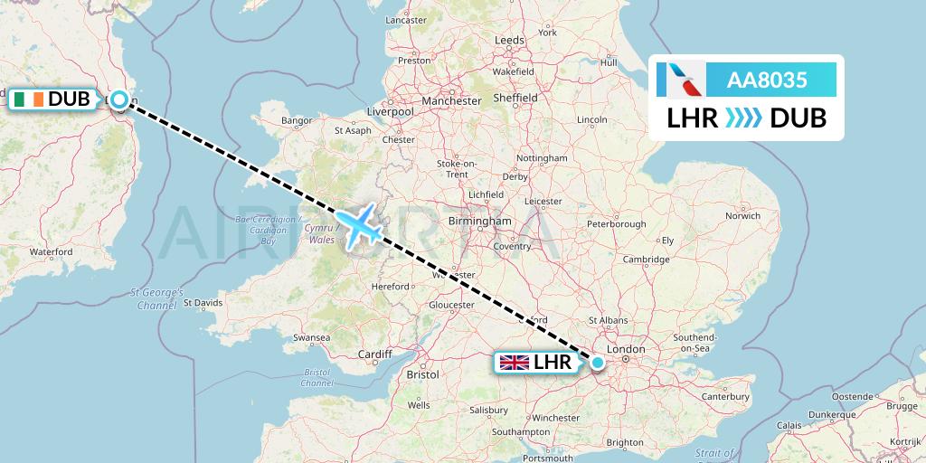 AA8035 American Airlines Flight Map: London to Dublin