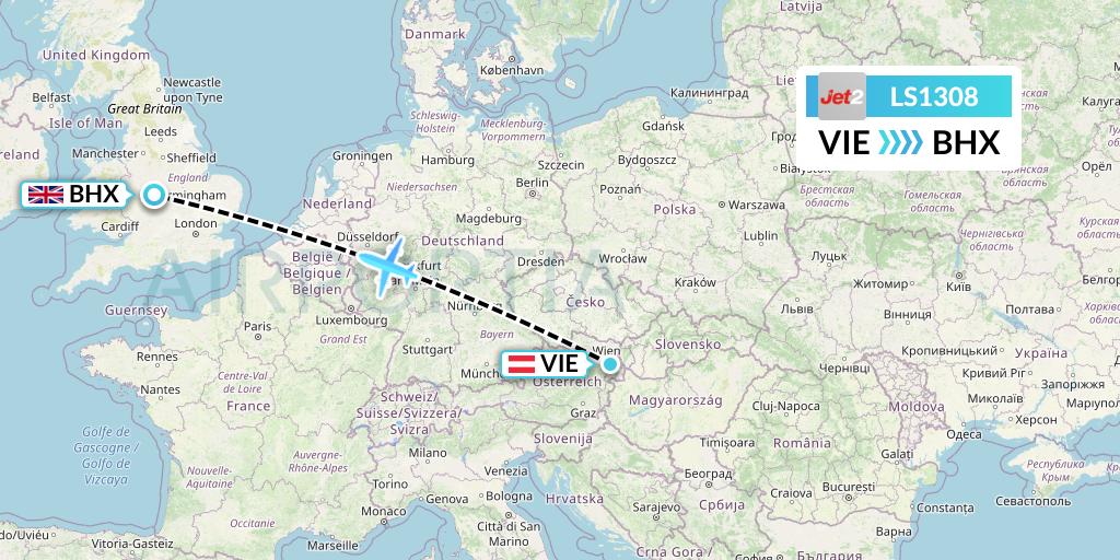 LS1308 Jet2 Flight Map: Vienna to Birmingham