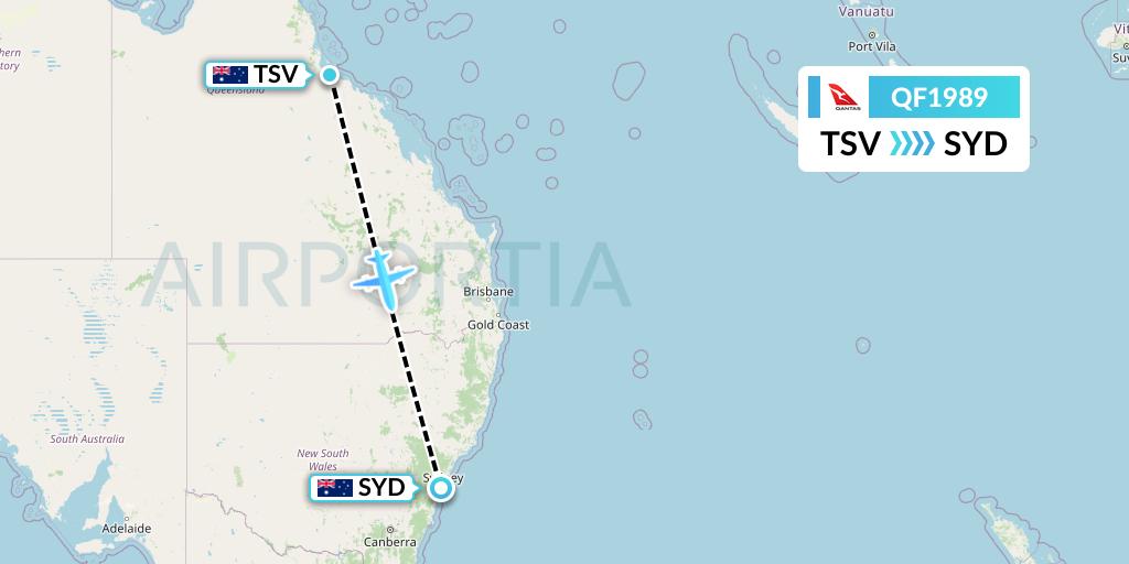 QF1989 Qantas Flight Map: Townsville to Sydney