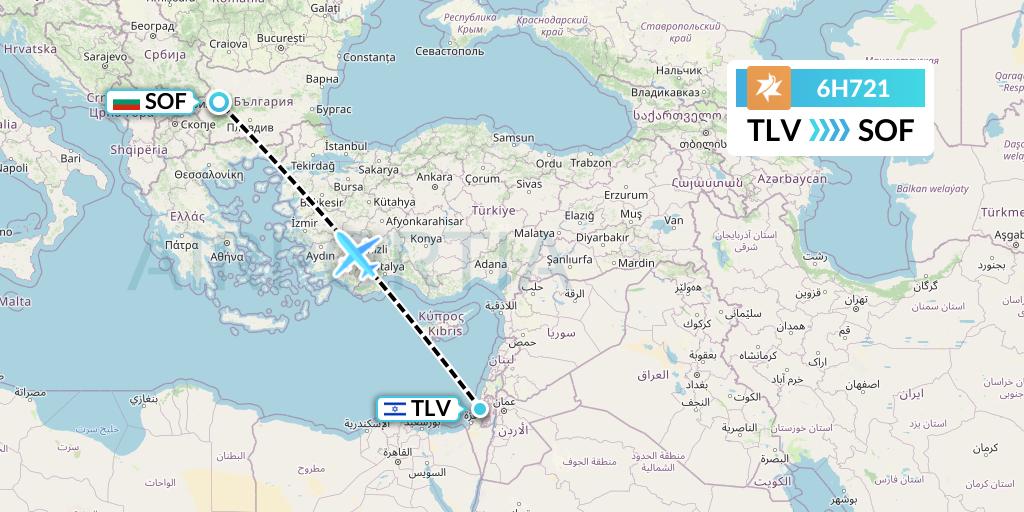 6H721 Israir Airlines Flight Map: Tel Aviv to Sofia