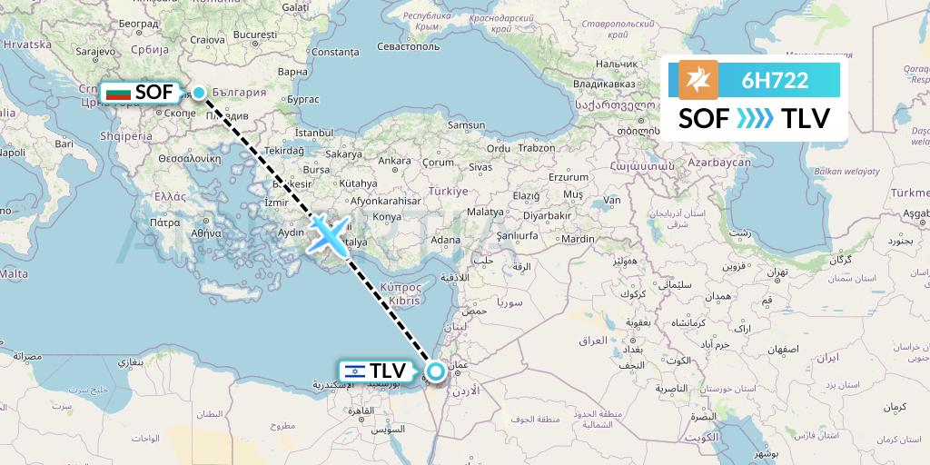 6H722 Israir Airlines Flight Map: Sofia to Tel Aviv