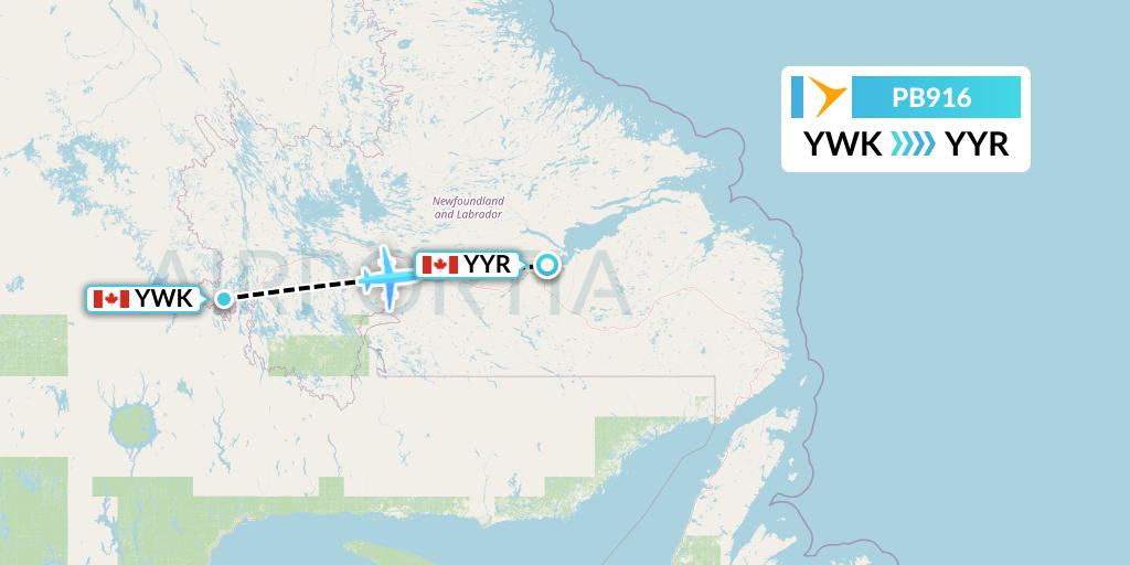 PB916 PAL Airlines Flight Map: Wabush to Goose Bay